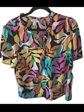 Nine West - Women's Multicolor Short Sleeve Casual Polyester Blouse. Size Large